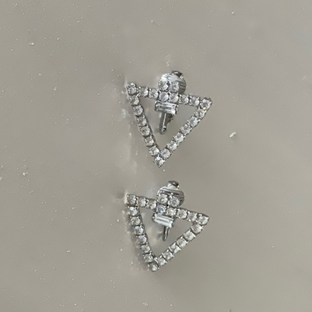 Geometric Sparkly Clip Earrings In Silver-Tone Metal